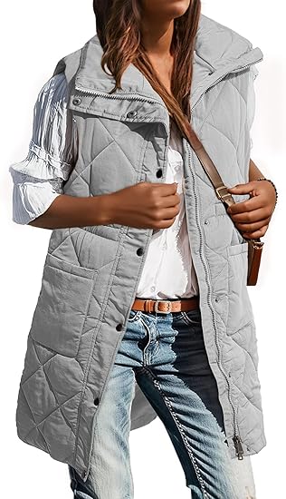 Dokotoo Women' Casual Winter Long Puffer Vest Stand Collar Sleeveless Puffy Jackets Coat with Pockets