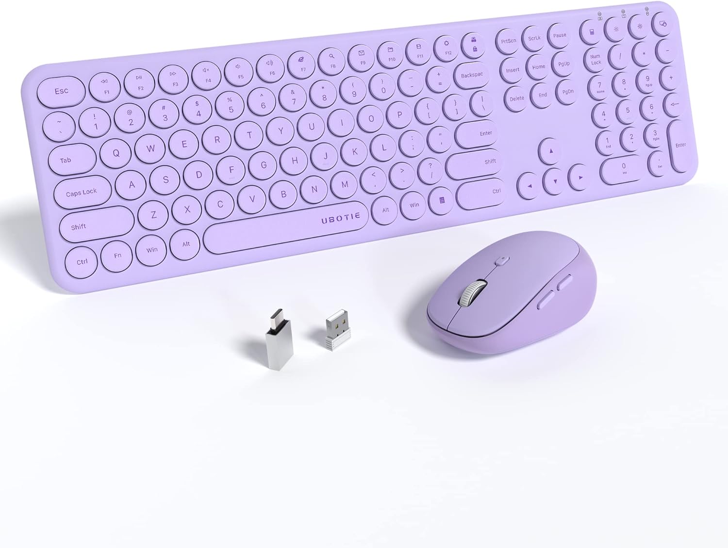 UBOTIE Wireless Keyboards and Mouse, Silent Scissor Switches Slim Keyboards Mice Set, Quiet Full Size 111 Keys with Adjustable Optical DPI Mouse for Office (Light Purple)