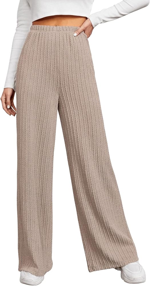 SOLY HUX Women's Casual Elastic High Waisted Knit Wide Leg Loose Long Lounge Pants Trousers