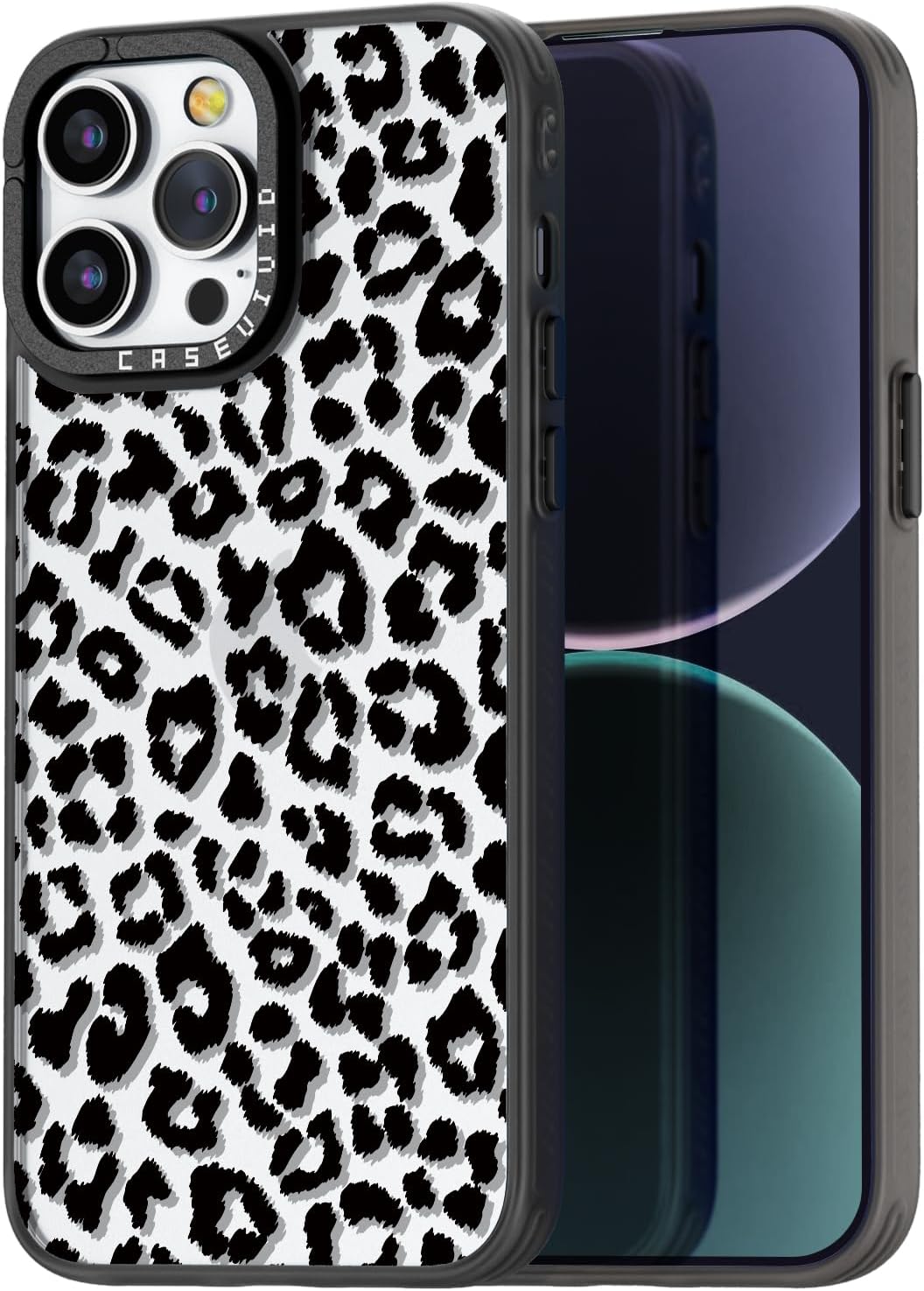 Compatible for iPhone 13 Pro Case Cute Aesthetic - Durable Fashion Funny Phone Case - Girly Leopard Pattern Print Cover Design for Woman Girl 6.1 inches Black