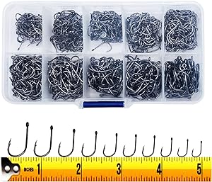 300PCS Small High-Carbon Steel Barbed Fishing Hooks with Holes, 10 Specifications of Fishing Hooks, Portable Boxed Hooks, Powerful Hooks That Can Adapt to Various Fishing Environments