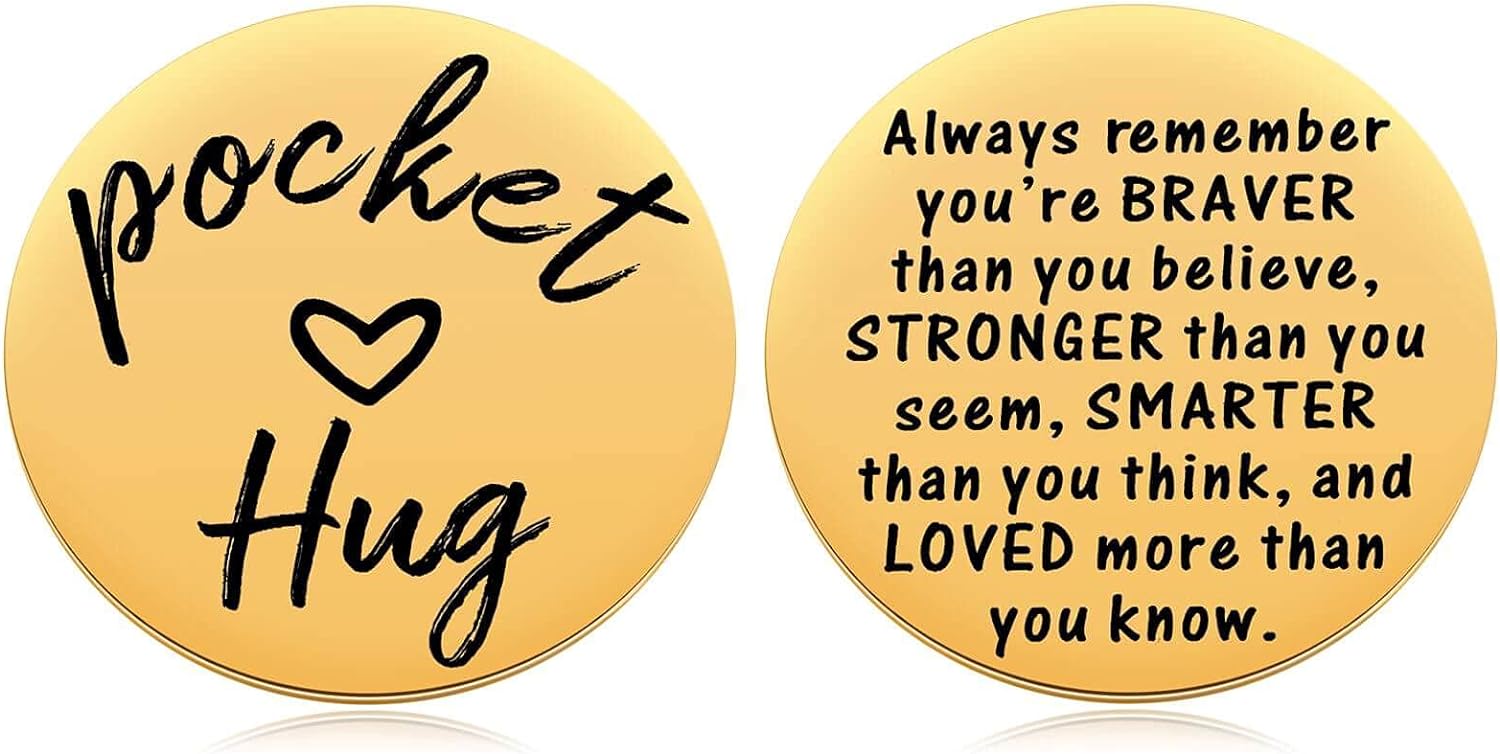 MIXJOY Pocket Hug with Message Hug Token, Isolation Gift for Someone You Love, Miss You, Thinking of You, Long Distance Relationship, 1.5", Gold