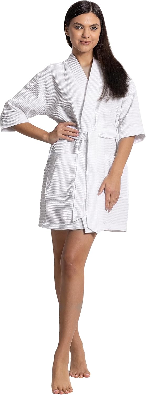 Chakir Turkish Linens Lightweight - Quick Dry Waffle Knit Bath, Spa and Bridesmaids Kimono Short Robe