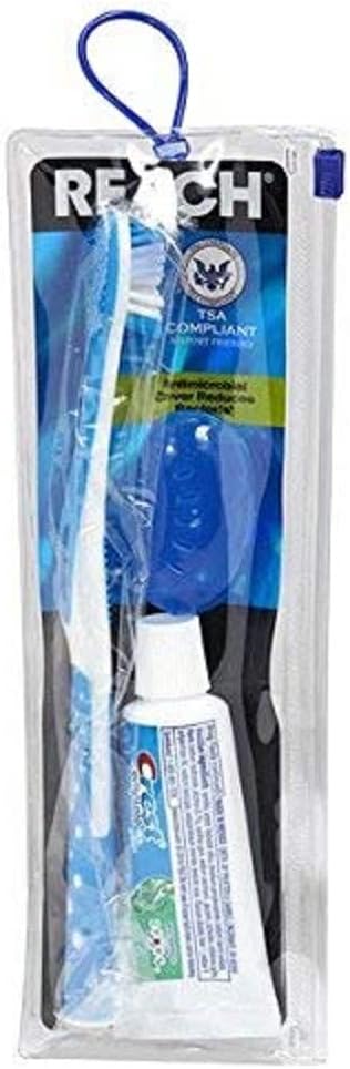 Reach Ultraclean Travel Kit Toothbrush with Toothbrush Cap and Toothpaste, Multi-Angled, Soft Bristles, TSA-Airport Friendly, Resealable, Portable and Reusable Bag