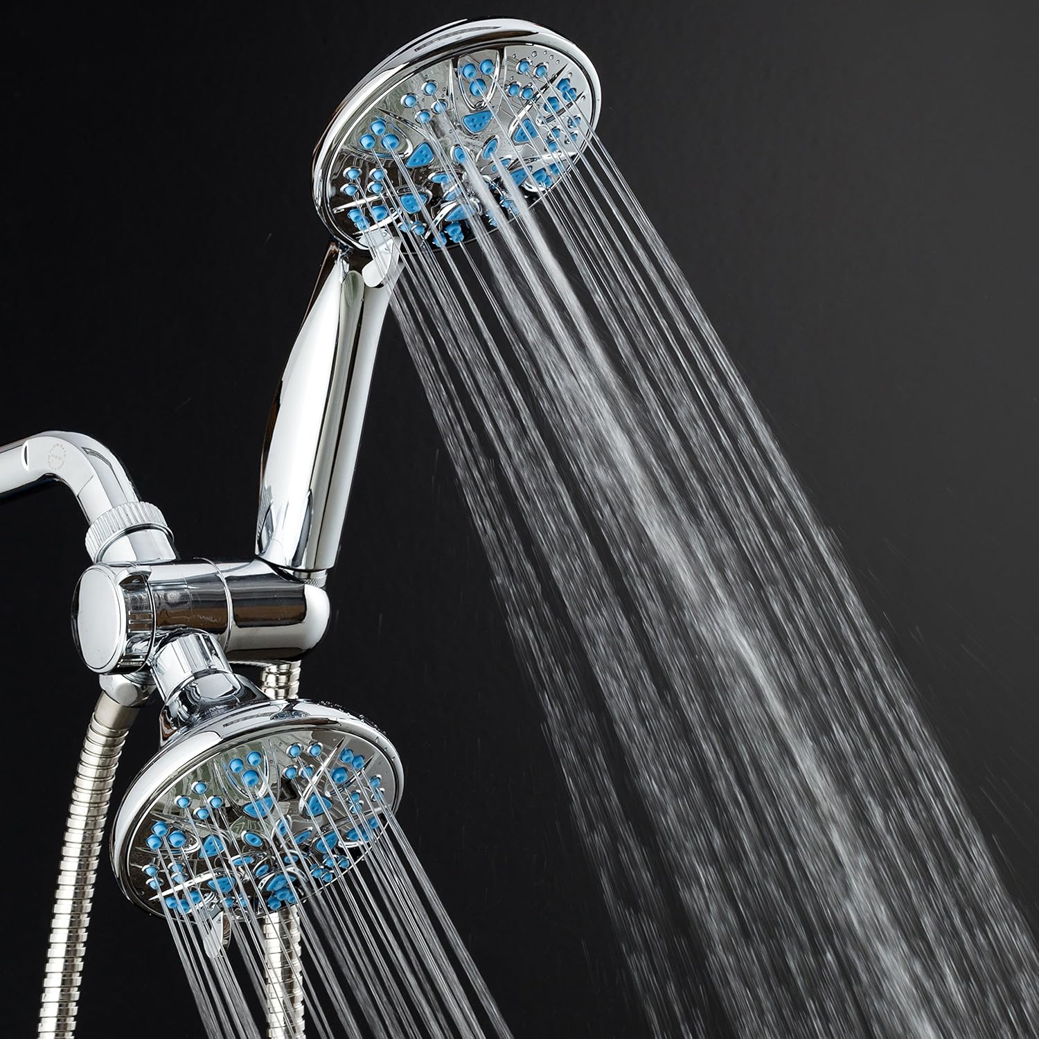 AquaDance Antimicrobial/Anti-Clog High-Pressure 30-setting Dual Head Combination Shower with Microban Nozzle Protection From Growth of Mold, Mildew & Bacteria for a Healthier Shower  Aqua Blue