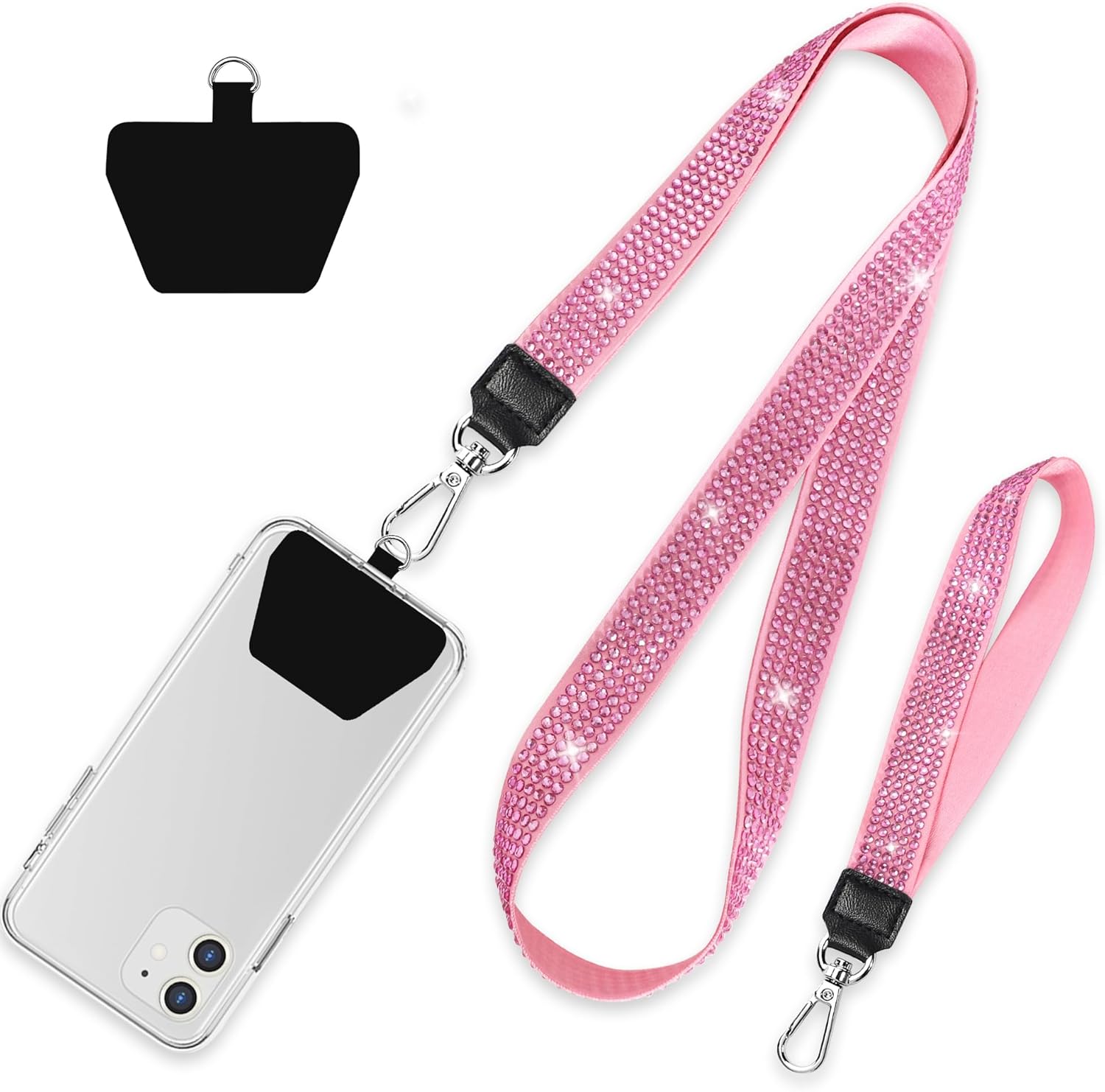 SHANSHUI Phone Lanyard, Universal Nylon Bling Neck Lanyard & Wrist Strap 1 Patch Tether Cell Phone Charm for All Smartphones