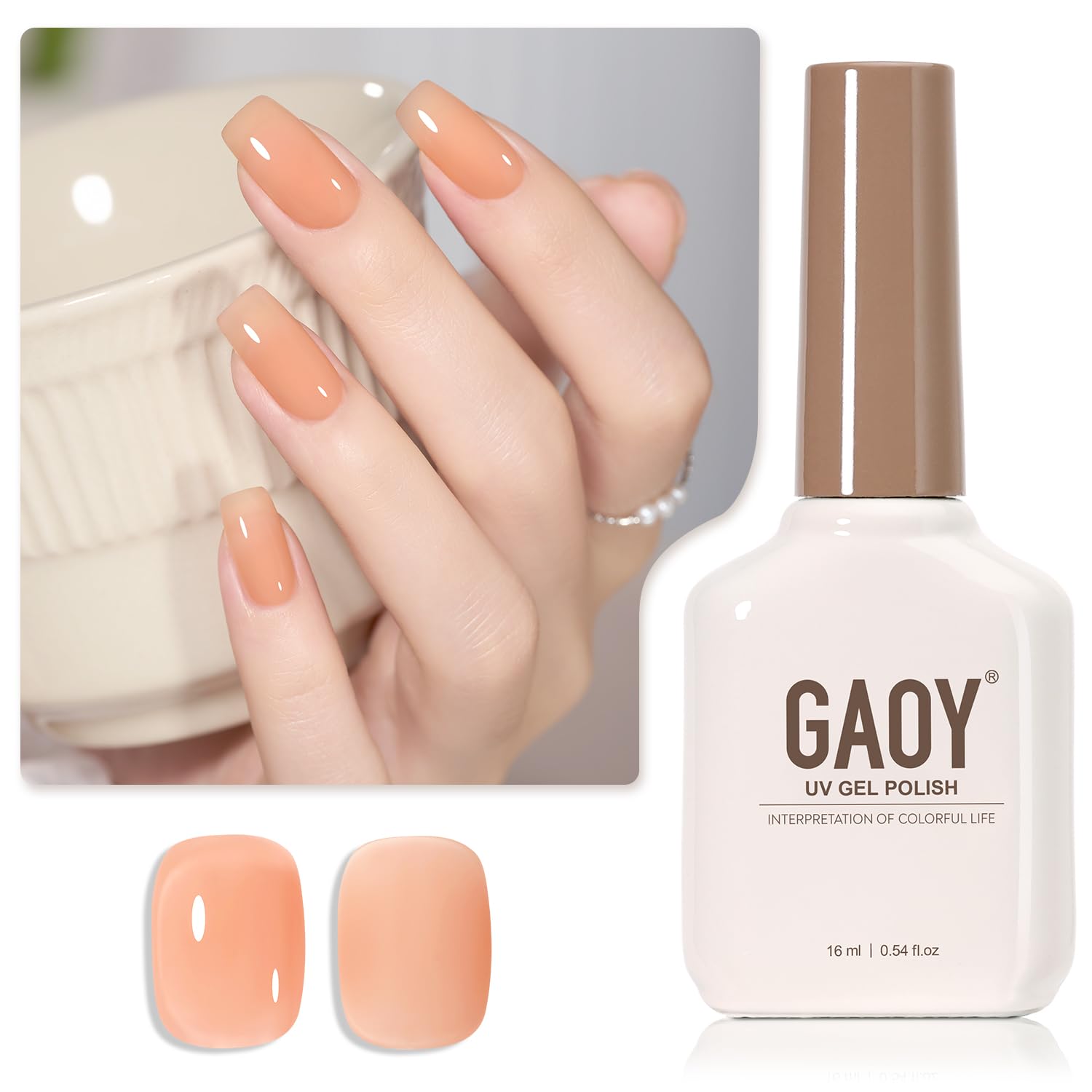 GAOY Jelly Nude Gel Nail Polish, 16ml Sheer Peach Translucent Gel Polish, UV Light Cure for Nail Art DIY, 1715 Sheer Salmon