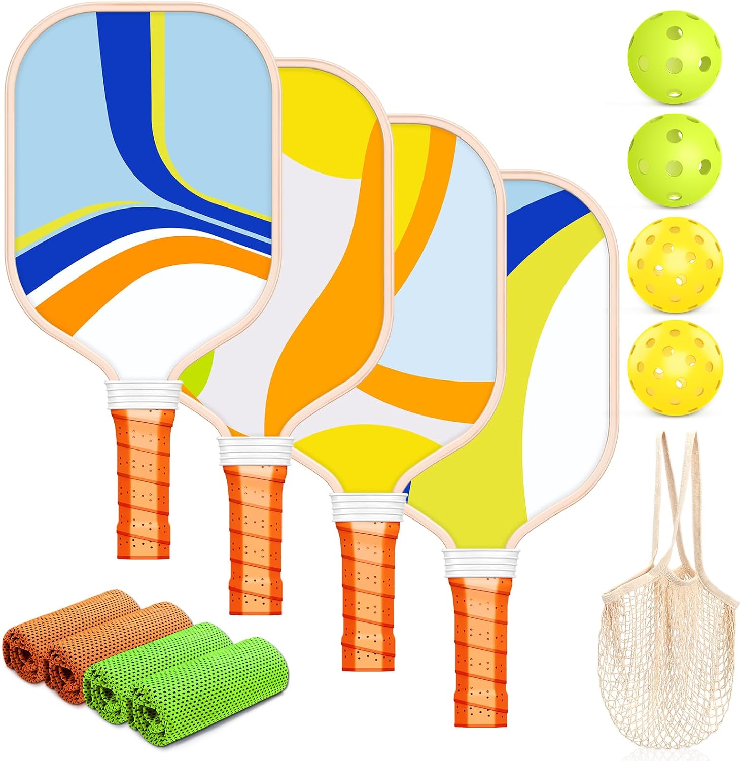 Pickleball Paddles Set of 2/4, USAPA Approved Lightweight Fiberglass Pickleball Set with 4 Balls, 2/4 Cooling Towels & 1 Carry Bag Pickle Ball Paddle for Women Men Youth Beginners Pros