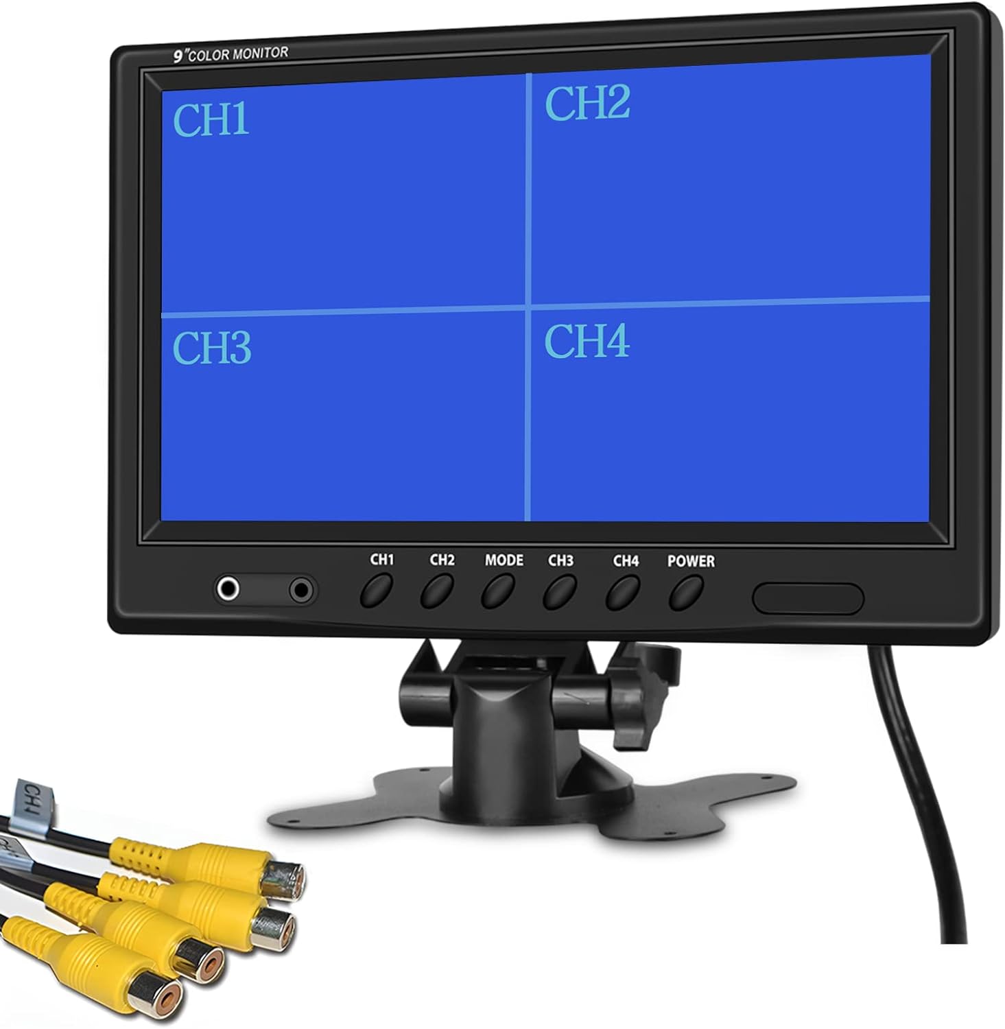 9 Inch Backup Camera Monitor Only, Quad Split Screen,Hikity 4 Channels RCA Video Inputs HD Vehicle Rear View Reverse Color TFT LCD Display Screen for Car SUV Van Truck Pickup