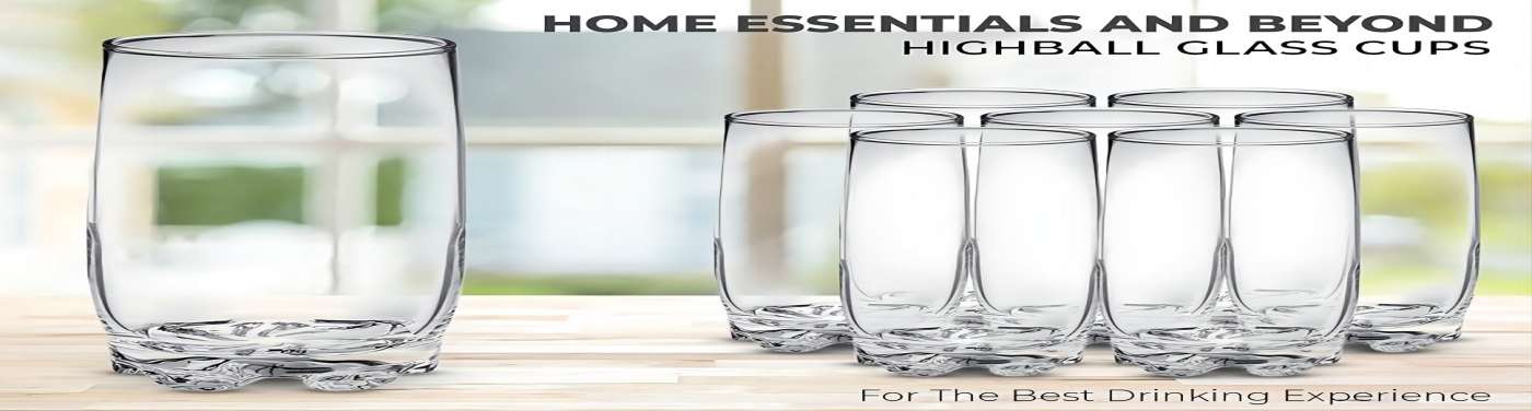 Drinking Glasses set of 8 Highball Glass cups By Home Essentials  Premium Cooler 13.25 Oz. Glassware  Ideal for Water, Juice, Cocktails, Iced Coffee, Iced Tea.