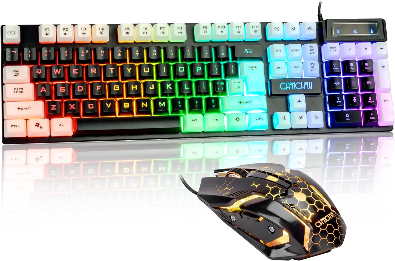 CHONCHOW Light Up Keyboard and Mouse Combo, Full Size RGB Gaming LED Keyboard and Rainbow Wired Gaming Mouse for PS4 PS5 Xbox One Computer Desktop PC Gamer Office