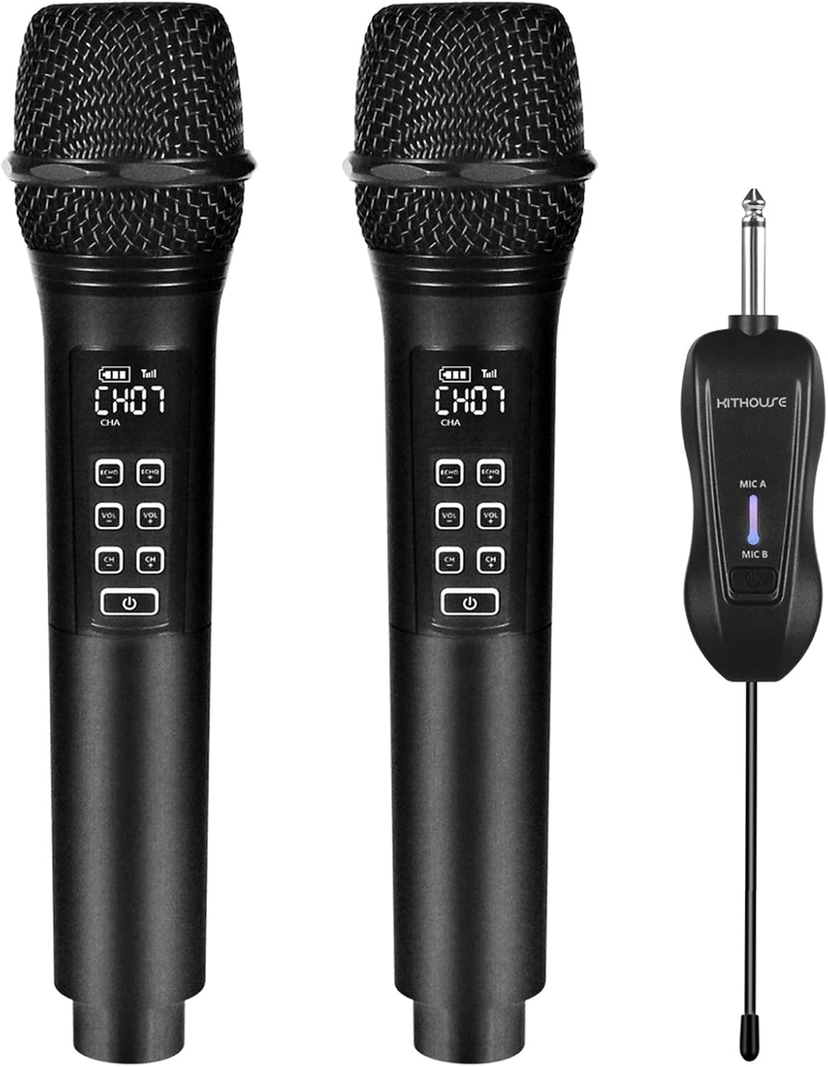 K28 Rechargeable Wireless Microphone Karaoke Cordless Microphone with Volume & Echo Control and Receiver, UHF Handheld Dynamic Microphone for Singing Karaoke Speech, Black