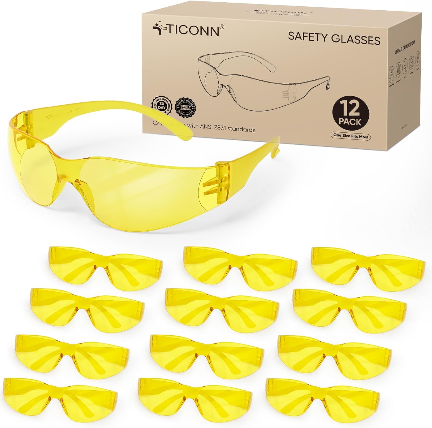 TICONN Clear Safety Glasses for Men, Safety Goggles with Scratch Impact Resistant Meets ANSI Z87.1 Standard