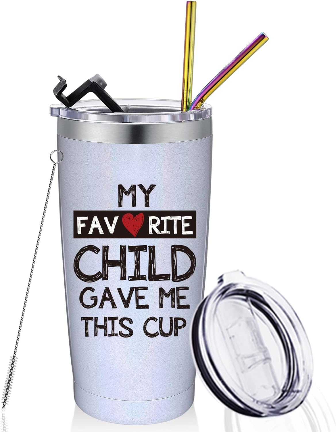 Vmini Gifts for Dad, My Favorite Child Gave Me This Cup, Dad Gifts from Daughter Son Kids, Christmas Gifts for Dad 20 oz Tumbler: Rainbow White