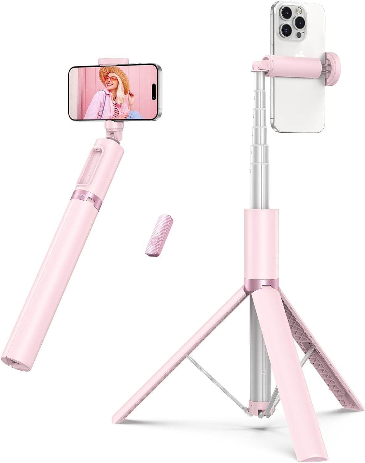 ATUMTEK 55 Selfie Stick Tripod, All-in-one Extendable Aluminum Phone Tripod with Rechargeable Bluetooth Remote for iPhone, Samsung, Google, LG, Sony and More, Fitting 4.7-7 inch Smartphones, Pink