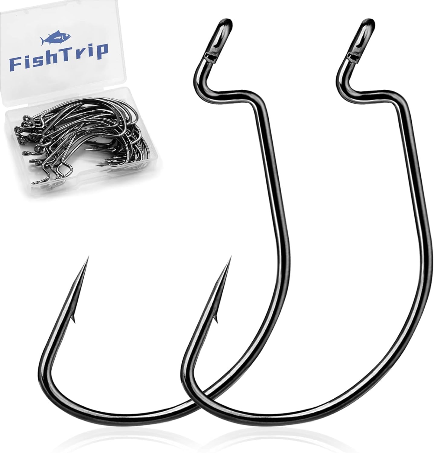 EWG Hooks for Bass Fishing-50pcs Offset Worm Hook Texas Rig Hooks for Freshwater Saltwater Size 1 1/0 2/0 3/0 4/0 5/0