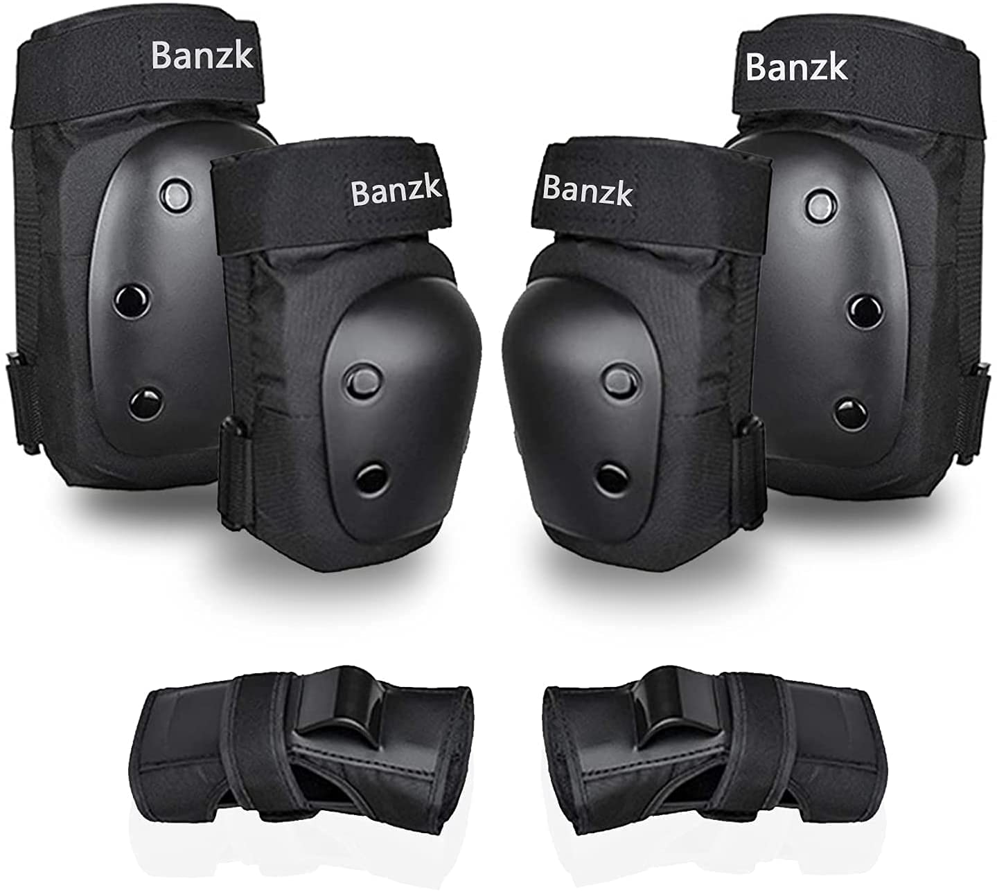 Adult/Child Knee Pads Elbow Pads Wrist Guards 3 in 1 Protective Gear Set for Skateboarding Inline Roller Biking Roller Skating Cycling Outdoor Sports Black M