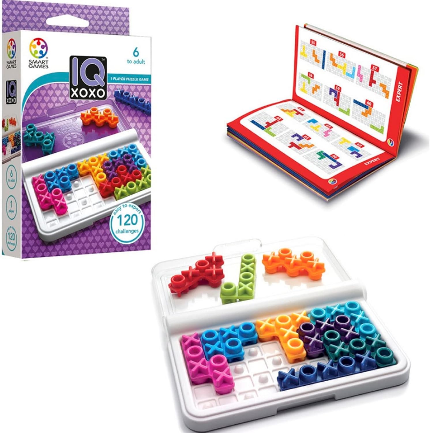 SmartGames IQ XOXO Portable Travel Game Featuring 120 Challenges for Ages 6 - Adult