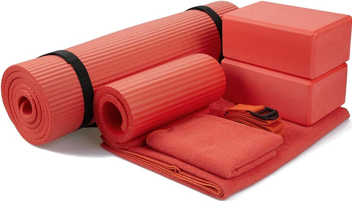 BalanceFrom 7-Piece Set - Include Yoga Mat with Carrying Strap, 2 Yoga Blocks, Yoga Mat Towel, Yoga Hand Towel, Yoga Strap and Yoga Knee Pad