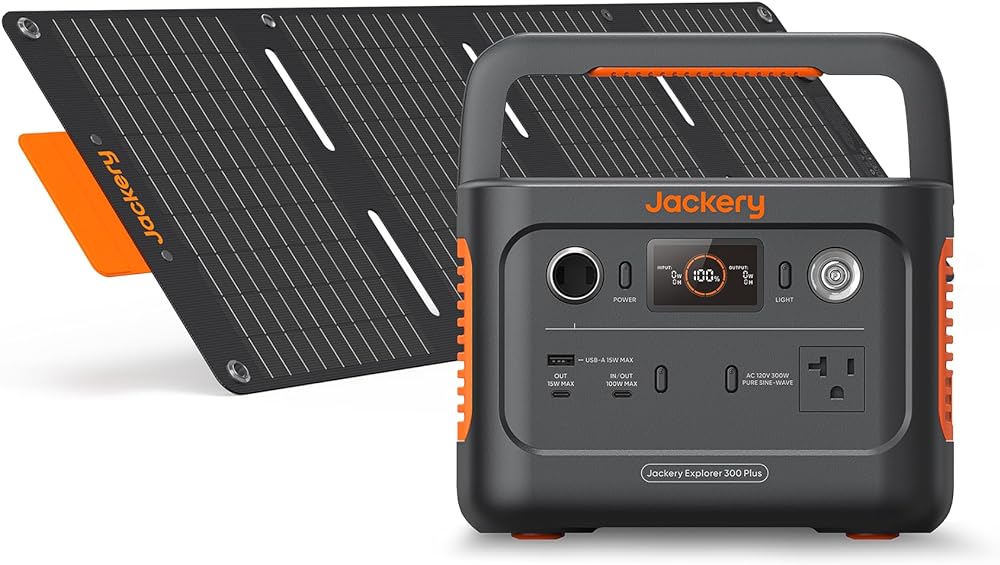 Jackery Solar Generator 300 Plus Portable Power Station with 40W Book-sized Solar Panel, 288Wh Backup LiFePO4 Battery, 300W AC Outlet, Only 5KG for RV, Outdoors, Camping, Traveling, and Emergencies