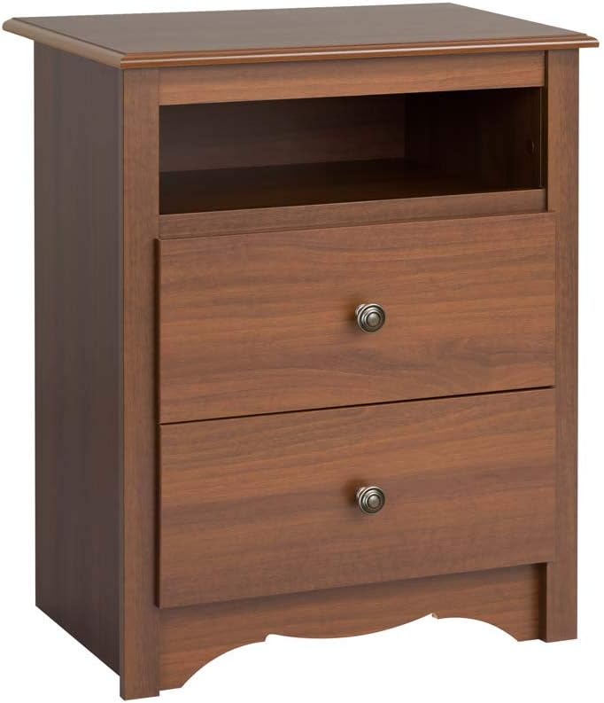 Prepac' Fremont 2 Drawer Nightstand: Elegant Bedroom Furniture, Bedside Table with Open Shelf, 23.25W x 16D x 28H, Cherry - CDC-2428