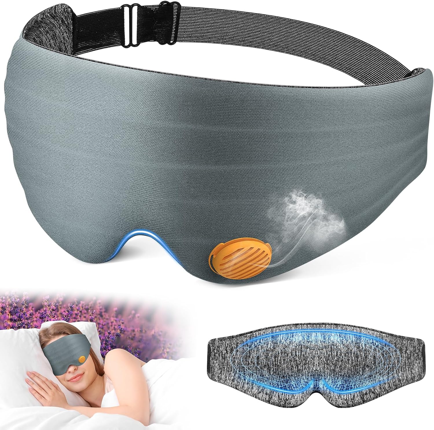 MUSICOZY Sleep Mask, Eye Mask for Sleeping with Lavender Aromatherapy, Super Light 3D Contoured Ergonomic Blackout Eye Shade Cover Blindfold for Women Men Home Office Airplane Travel Meditation