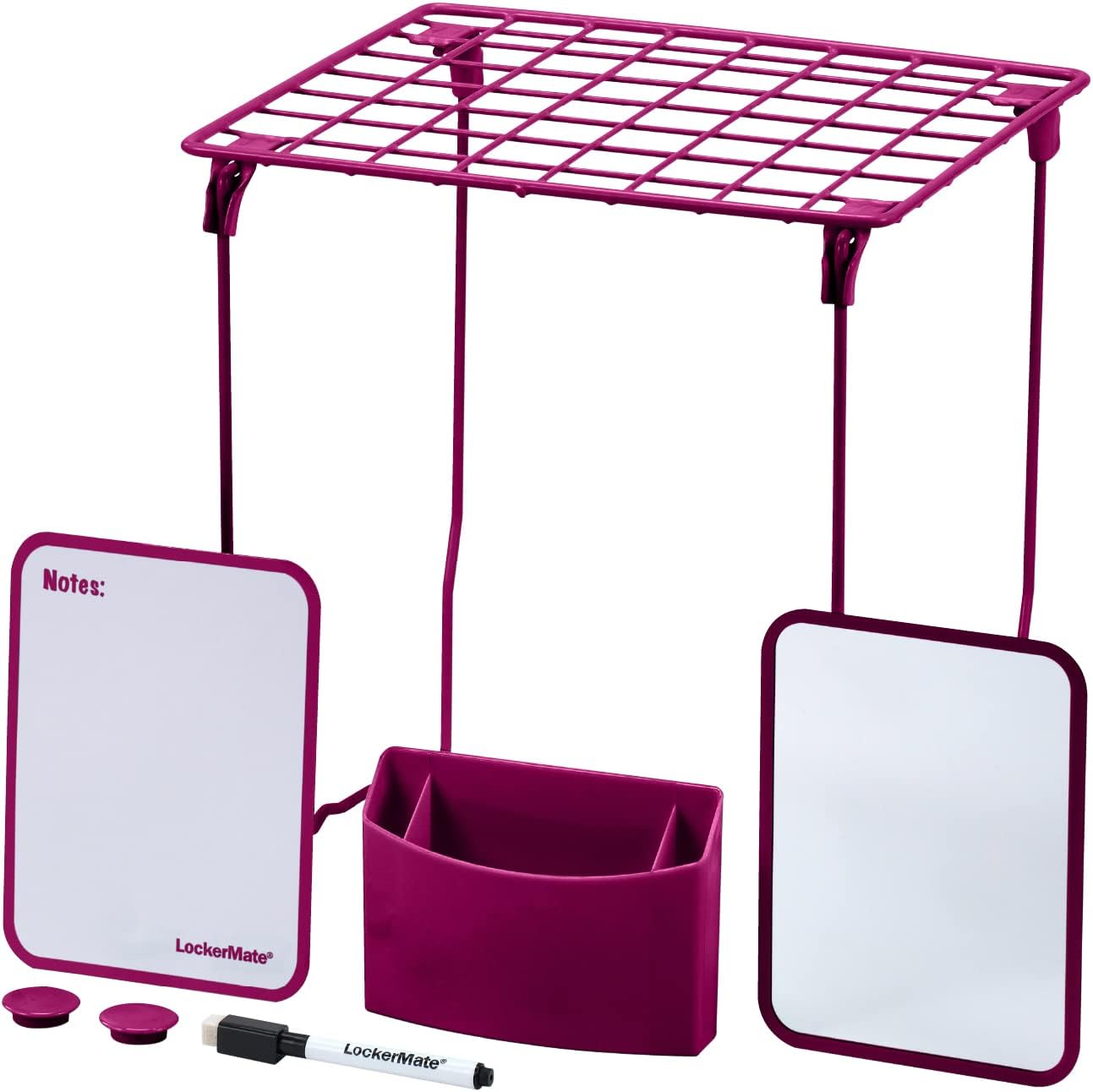 LockerMate 7-Piece Locker Organizer Kit, Includes Locker Shelf, Mirror, Whiteboard, Storage Cup & Dry Erase Marker, Pink