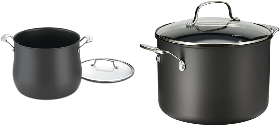 Cuisinart 6466-26 Hard Anodized 12-Quart Contour-Stainless-Steel-Cookware, Stockpot w/Cover & Chef' Classic Nonstick Hard-Anodized 8-Quart Stockpot with Lid,Black