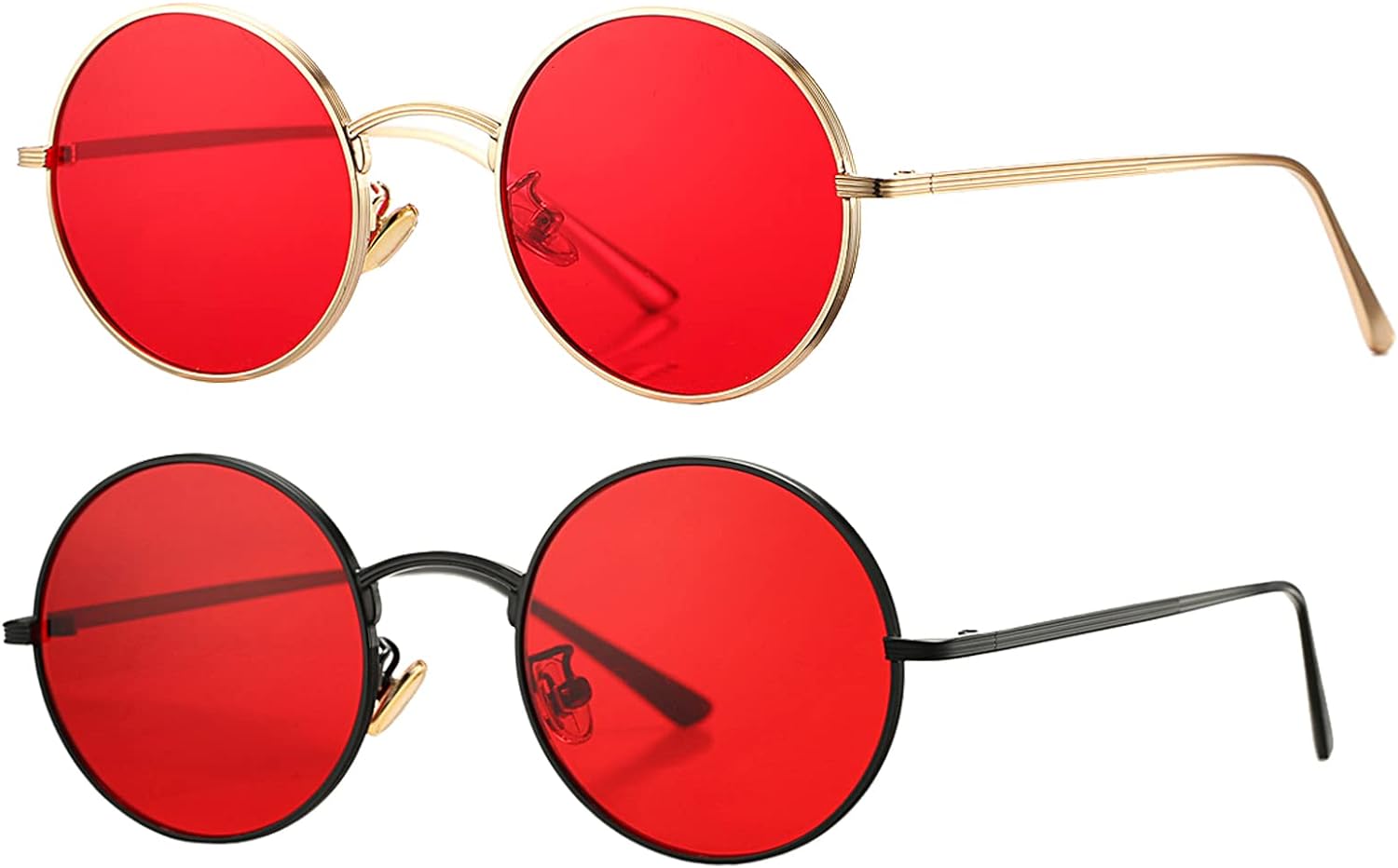 COASION Vintage Round Metal Sunglasses Small Red Halloween Glasses for Women Men