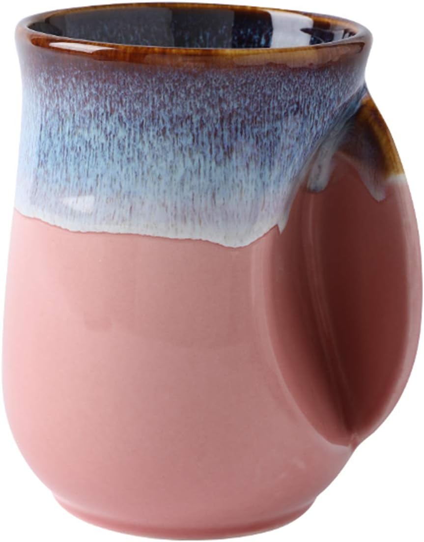 Selamica Porcelain 18oz Novelty Right-handed Handwarmer Mug, Coffee Mug, Tea Mug, gift for family friends and couple - Pink