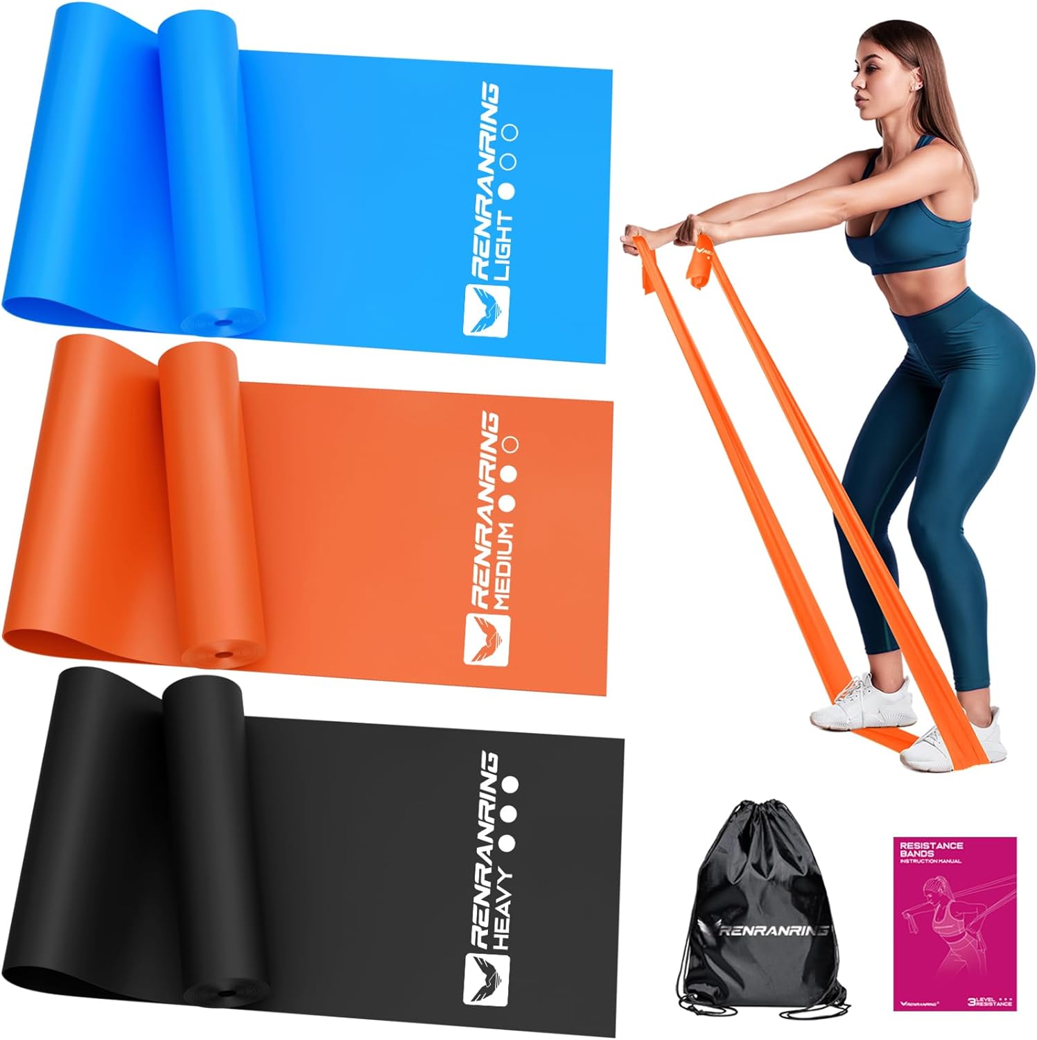 Resistance Bands for Working Out, Exercise Bands for Physical Therapy, Stretch, Recovery, Pilates, Rehab, Strength Training and Yoga Starter Set