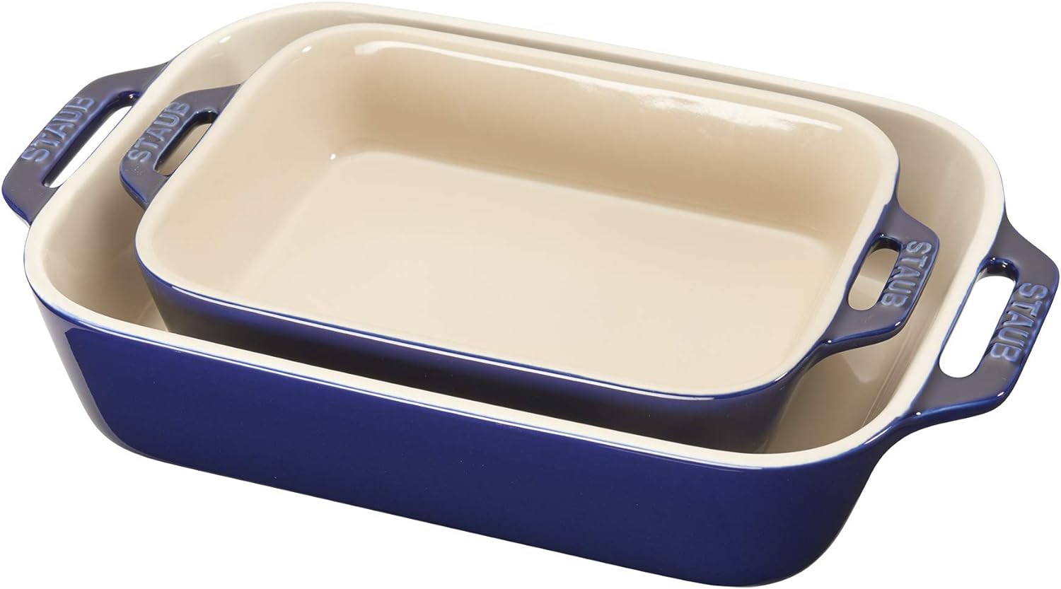 STAUB Ceramics Rectangular Baking Dish Set, Dark Blue, 2 count pack of 1