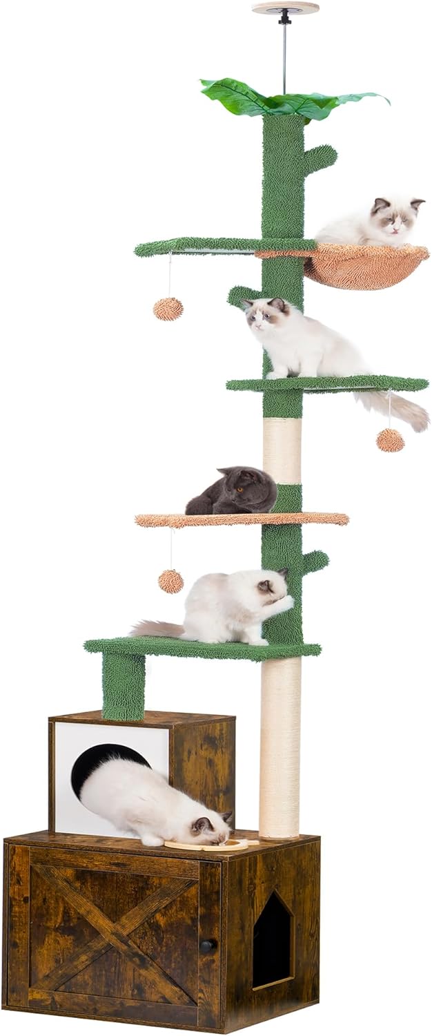 I have three cats: one small, one medium (pictured), and one large. Its hard to find cat trees with large enough baskets and perches for my big 14 lb. boy so I was excited to see the dimensions of this one.It unfortunately didnt work out because even though the platforms and basket were a great size, navigation between the platforms was too tight for him.PROS: The cat tree is well-made. All parts were solidly constructed and the cushion material is nice. Its very pretty and I love the cloud d