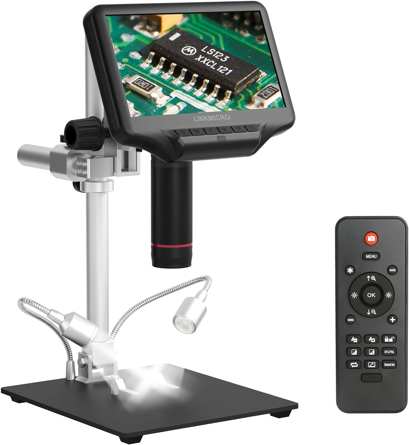 LM407 Pro HDMI Soldering Digital Microscope for Electronic, UHD 2160P Video, 13'' Boom Arm Stand, Microscope Camera with 7 inch Screen for Repair PCB, 270X LCD Coin Microscope for Adults