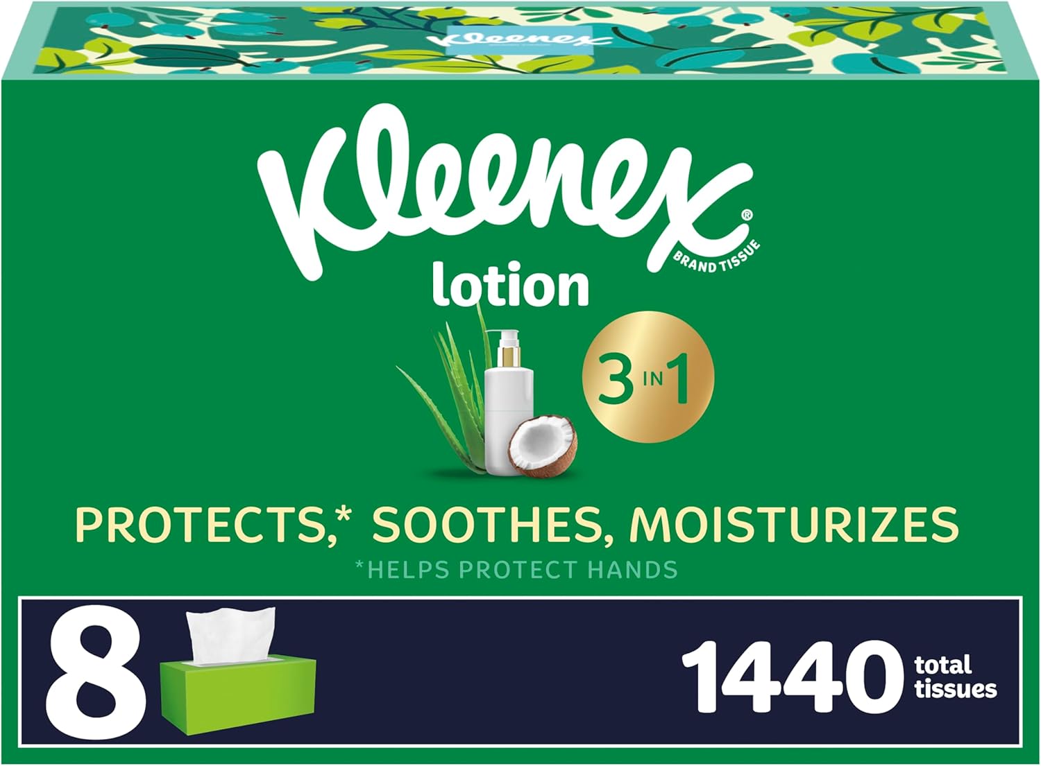 Kleenex Lotion Facial Tissues with Coconut Oil, 8 Flat Boxes, 180 Tissues Per Box, 3-Ply