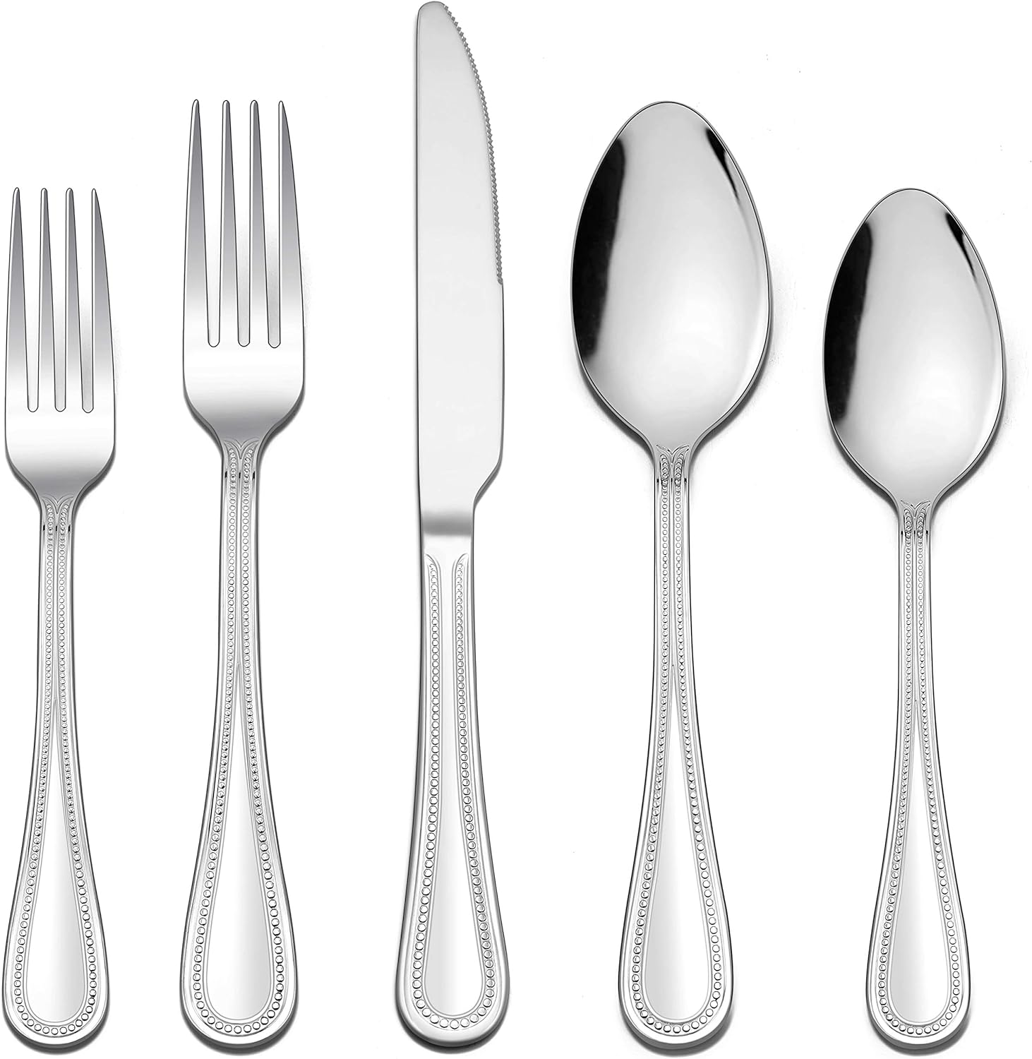 LIANYU Silverware Set for 4, 20-Piece Stainless Steel Flatware Set, Fancy Cutlery Eating Utensils with Pearled Edge, Home Kitchen Restaurant Tableware Include Knives Spoons Forks, Dishwasher Safe