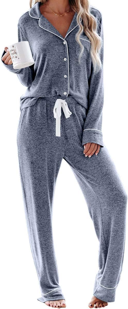 Aamikast Women' Pajama Sets Long Sleeve Button Down Sleepwear Nightwear Soft Pjs Lounge Sets