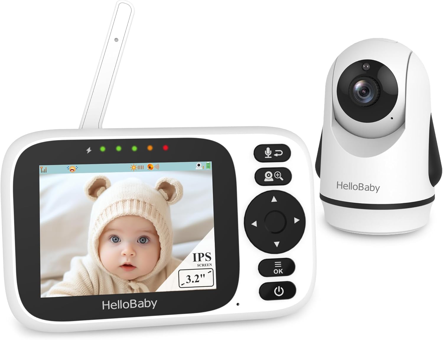 HelloBaby Baby Monitor with 3.2'' IPS Screen - Baby Camera Monitor with Remote Pan-Tilt-Zoom Camera No WiFi, Infrared Night Vision, 1000ft Wireless Connection