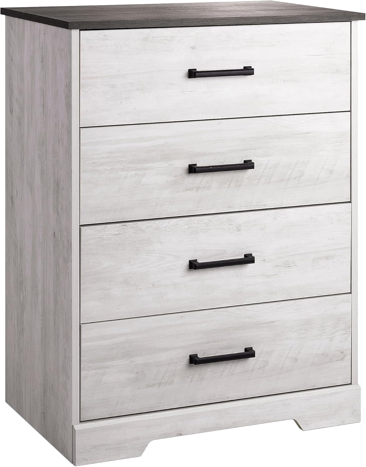 Prepac Rustic Ridge Farmhouse Chest, Wooden Bedroom Dresser with 4 Storage Drawers, 18.25in x 27.5in x 35.5in, Washed White