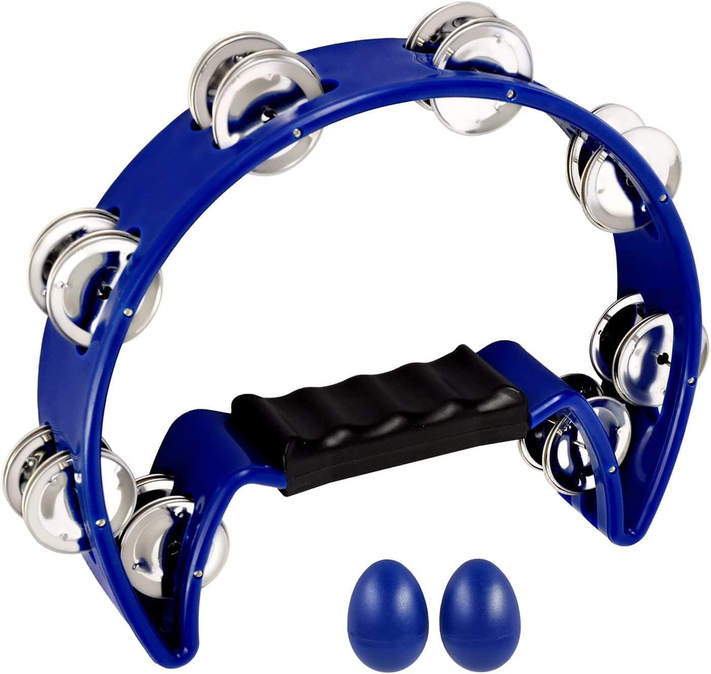 EastRock Tambourine Metal Jingles Hand Held Percussion Half Moon Tambourine for Kids, Adults, KTV, Party BLUE