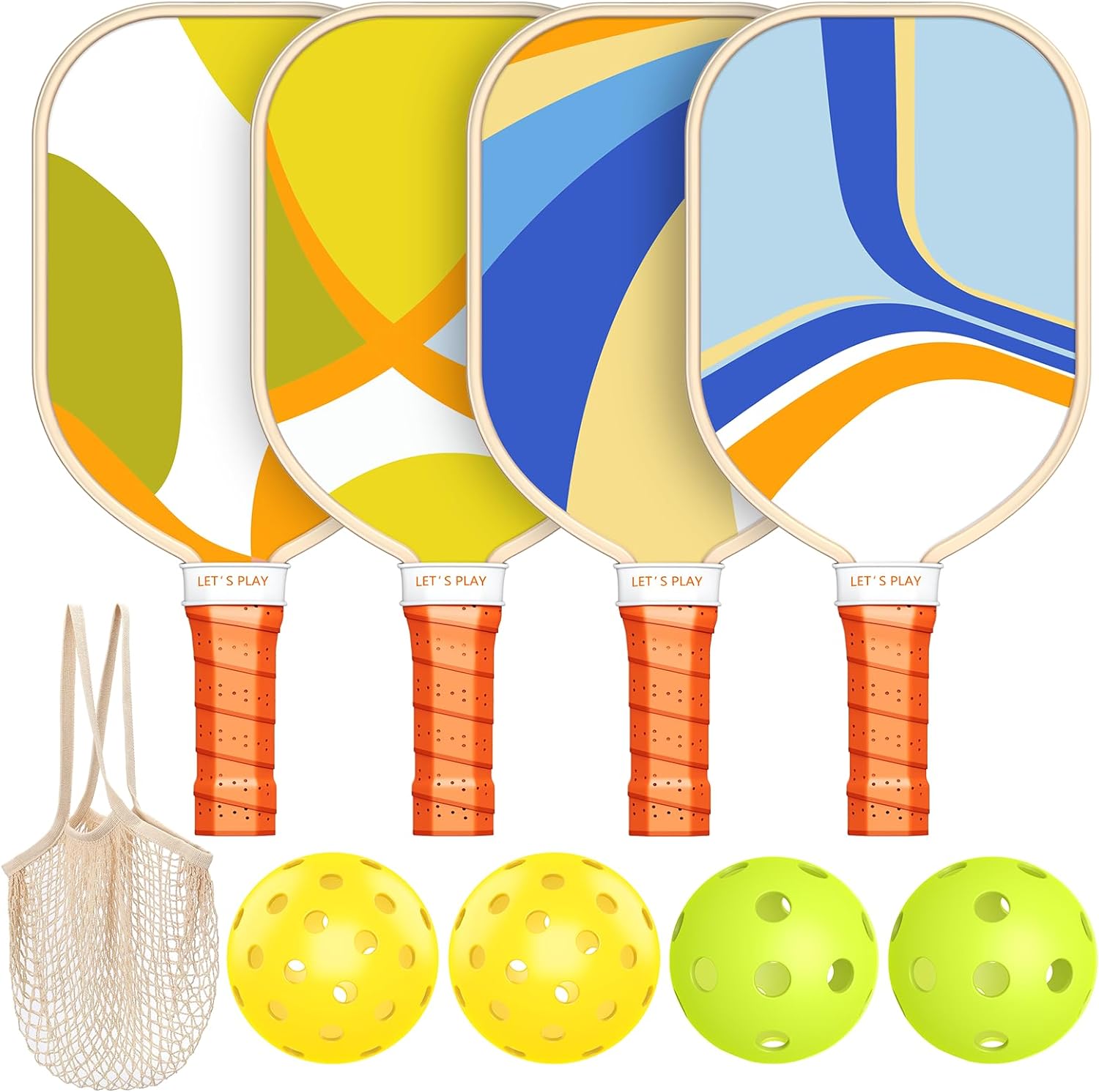 Pickleball Paddles, USAPA Approved Pickleball Set of 4 with 4 Pickleball Balls and 1 Carry Bag Pickleball Rackets with Ergonomic Cushion Grip for Beginner & Intermediate Gifts for Women Men