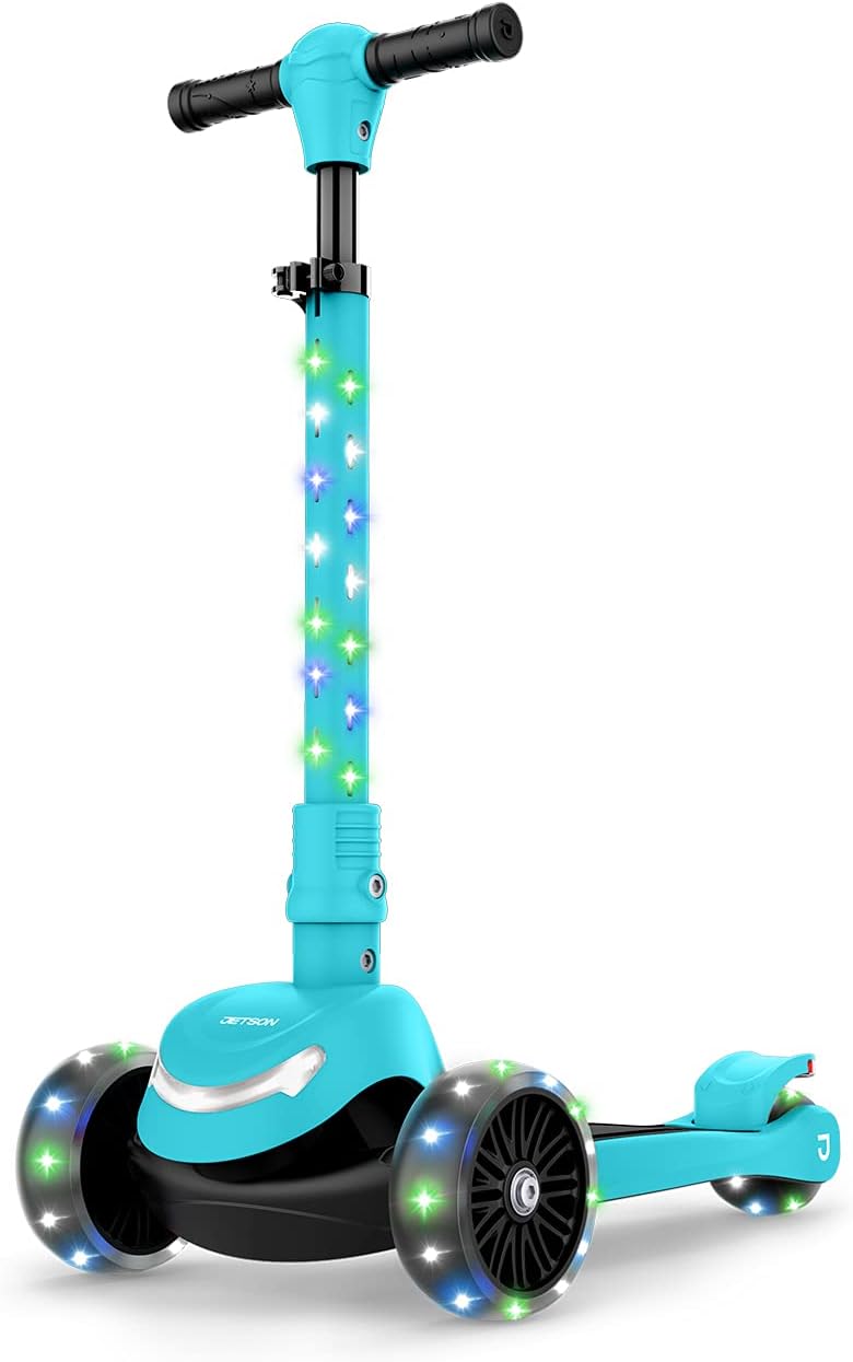 Jetson Jupiter Mini Kids 3-Wheel Light-Up Kick Scooter, Lights on Stem & Wheels, 8 Different Light Patterns, Adjustable Handlebar, Rear Brake, Easy-Folding Mechanism, Ages 3 