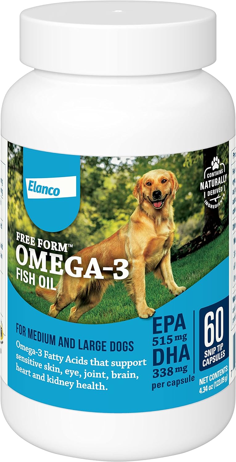 Elanco Snip Tips Omega-3 Fish Oil Liquid Supplement for Medium & Large Dogs, 60 Count