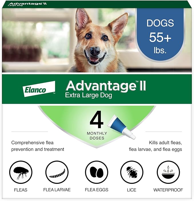 Advantage II XL Dog Vet-Recommended Flea Treatment & Prevention | Dogs Over 55 lbs. | 4-Month Supply