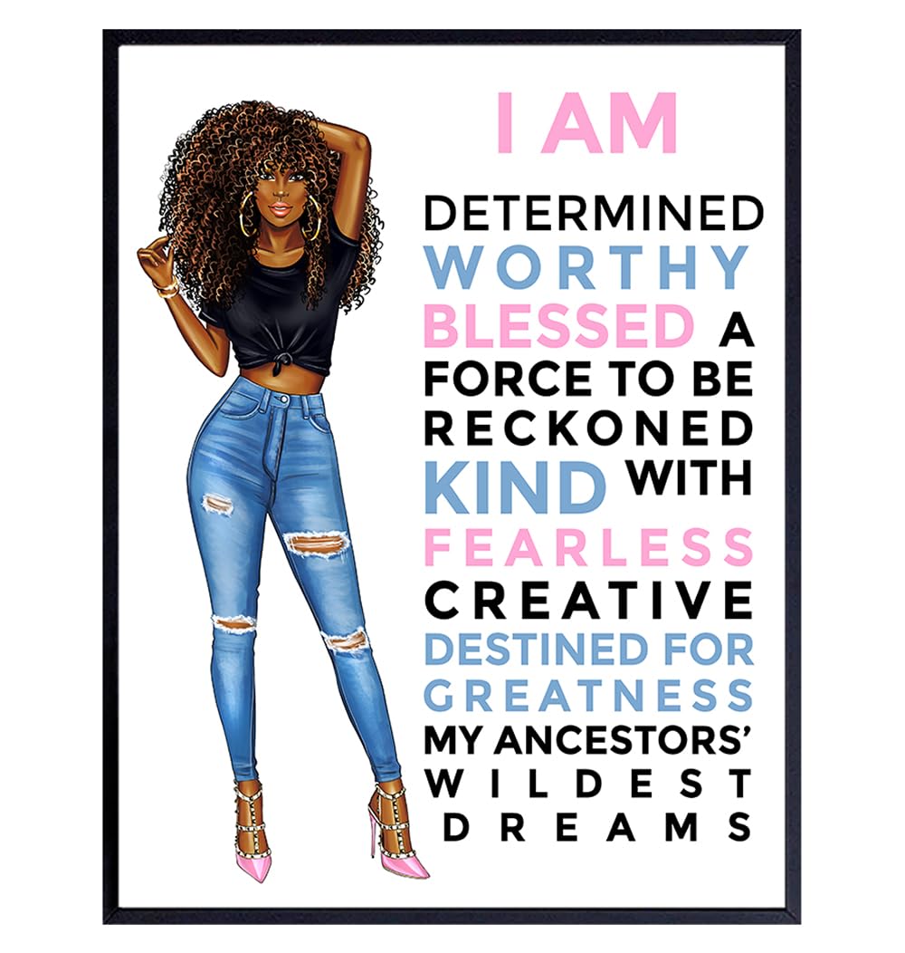 Inspirational Black Wall Art For Women 11x14 - Empowering Quotes Home Decor Print for African American, Latino, Hispanic Girls Room, Teen Bedroom, Bathroom - Motivational poster, positive affirmation