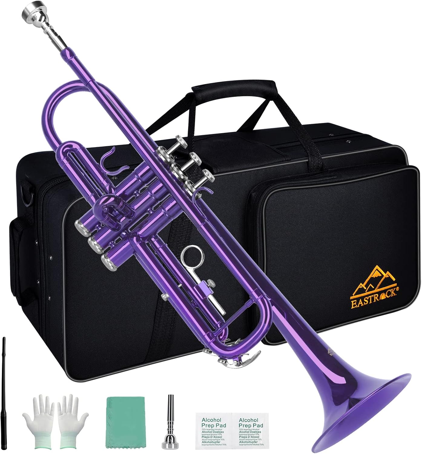 EASTROCK Bb Trumpet Standard Trumpet Set with Carrying Case,Gloves, 7C Mouthpiece and Cleaning Kit (Purple)