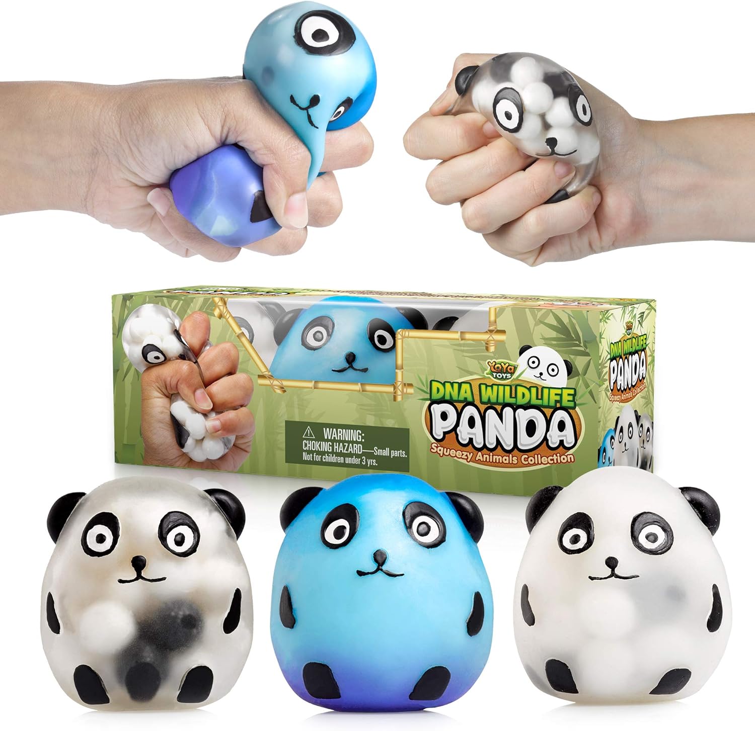 YoYa Toys Panda DNA Balls - Fidget Toy Stress Ball - Colorful Soft Squishy - Mental Stimulation, Clarity & Focus Tool - Fun for Any Age - 3 Pack