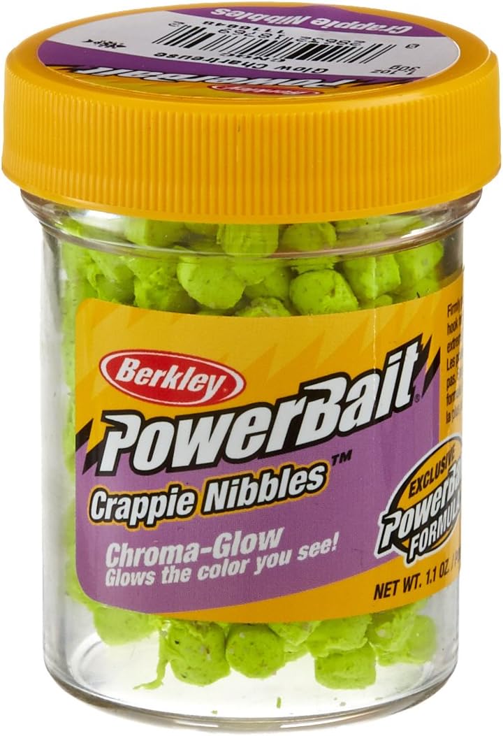 Berkley PowerBait Chroma-Glow Crappie Nibbles, Glow/Chartreuse, Fishing Dough Bait, Scent Dispersion Technology, Irresistible Scent and Flavor, Ideal for Crappie and Other Panfish Species