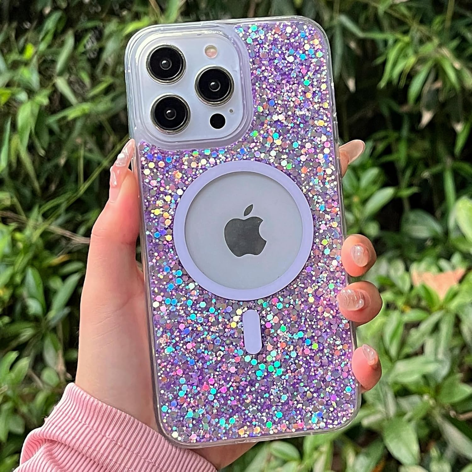 Cute Glitter for iPhone 14 Pro Max Case [Compatible with MagSafe] [10FT Drop Protection] Magnetic Cover with Bling Sparkle for iPhone 14 Pro Max 6.7- Sparkly Purple