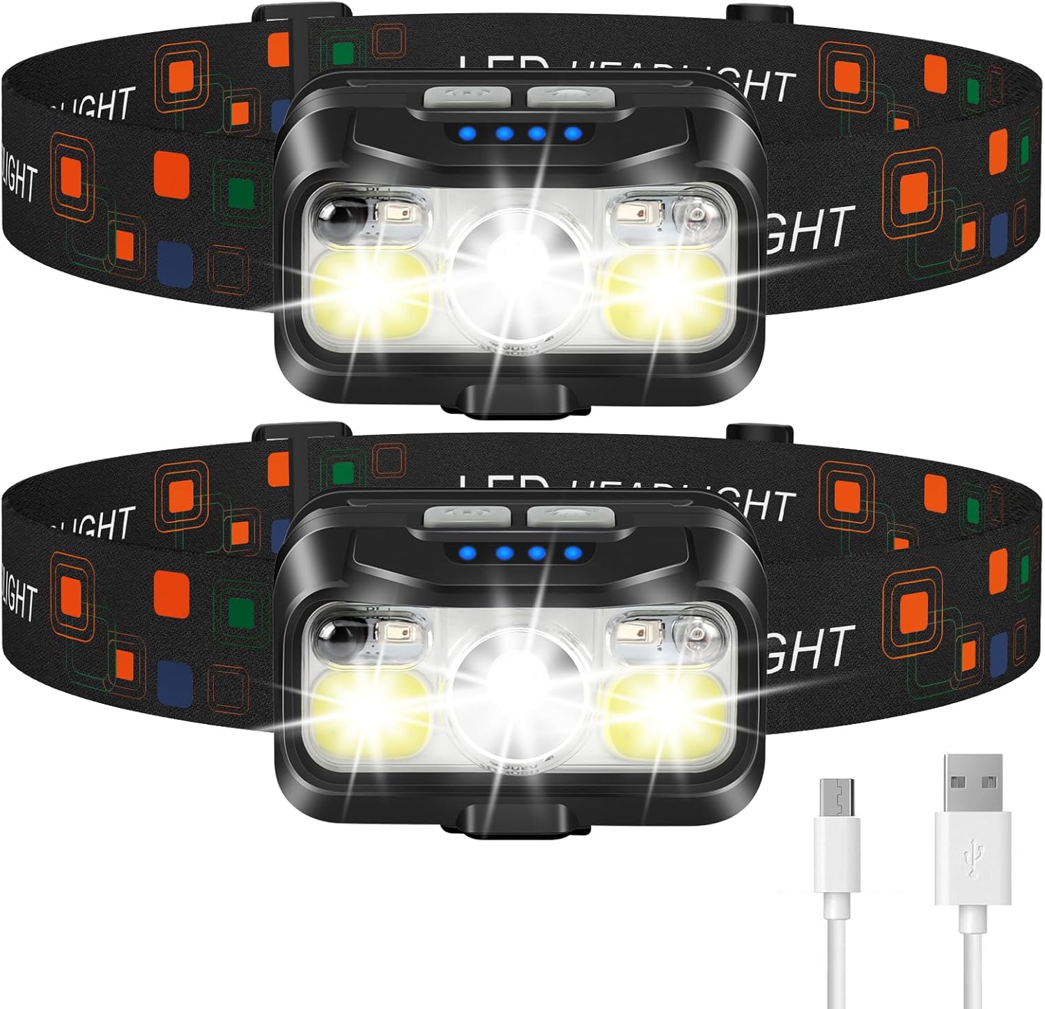 LHKNL Headlamp Rechargeable, 1200 Lumen Super Bright Motion Sensor Head Lamp Flashlight,2-Pack Waterproof LED Headlight with White Red Light,8 Modes Head Lights for Camping Cycling Running Fishing